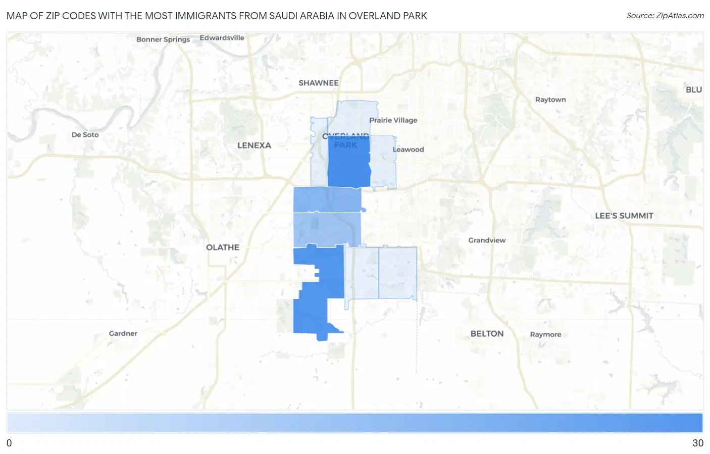 Zip Codes with the Most Immigrants from Saudi Arabia in Overland Park Map