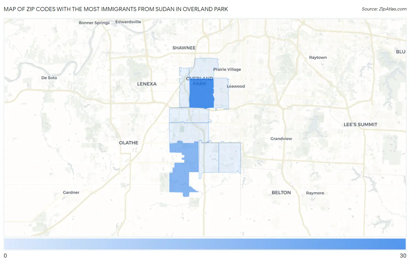 Zip Codes with the Most Immigrants from Sudan in Overland Park Map