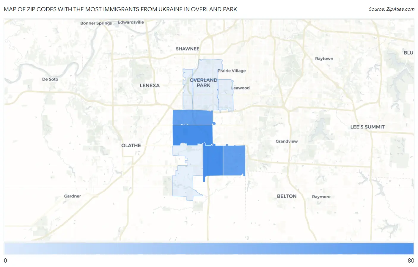Zip Codes with the Most Immigrants from Ukraine in Overland Park Map