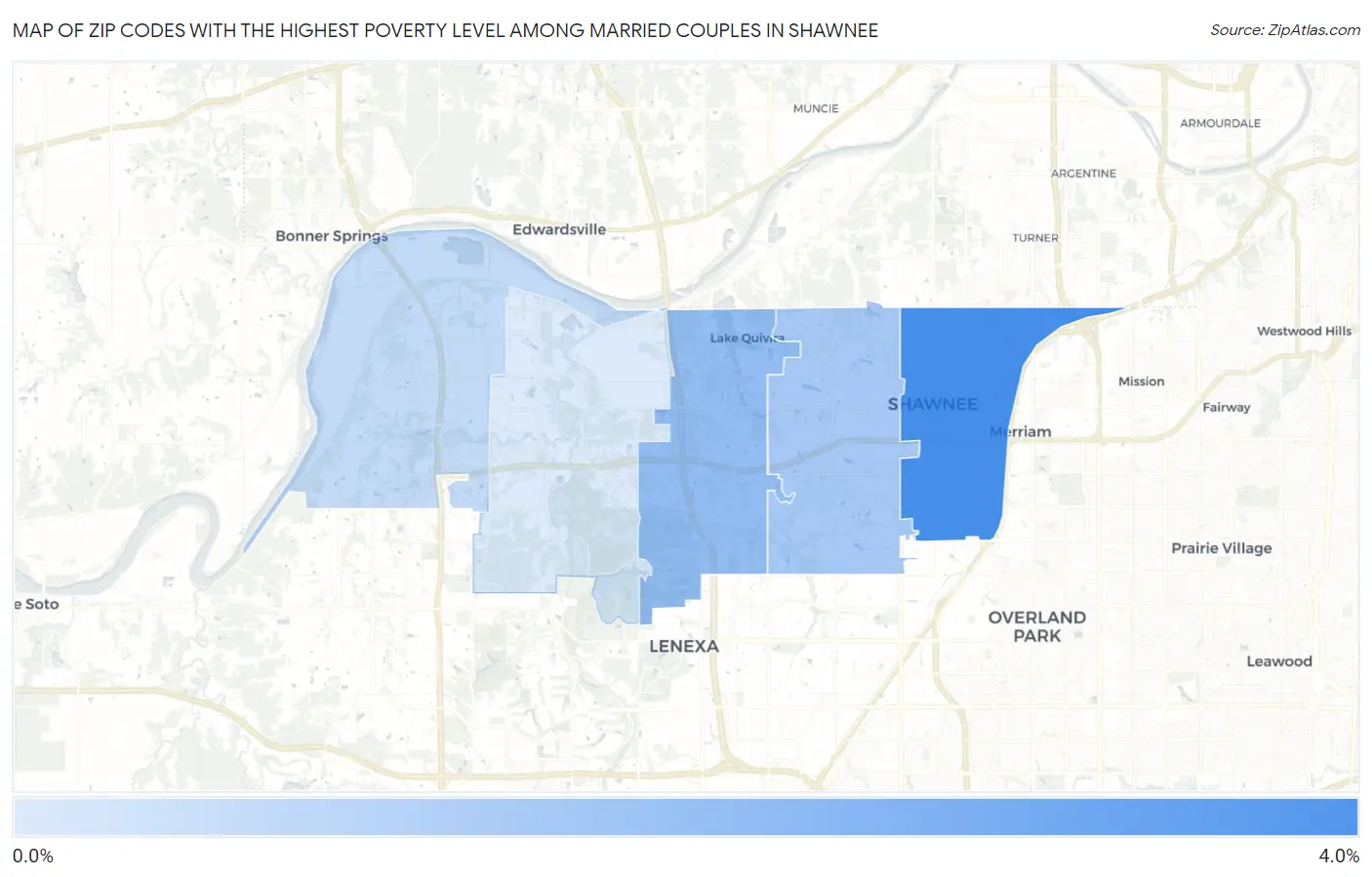 Zip Codes with the Highest Poverty Level Among Married Couples in Shawnee Map