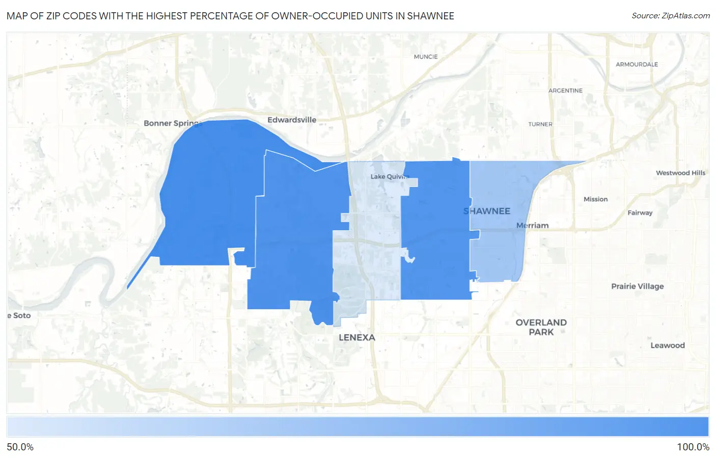 Zip Codes with the Highest Percentage of Owner-Occupied Units in Shawnee Map