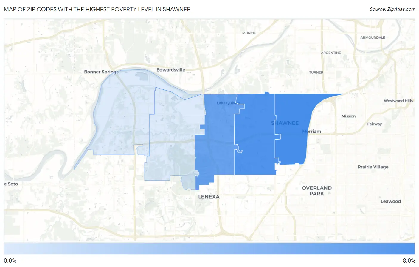 Zip Codes with the Highest Poverty Level in Shawnee Map