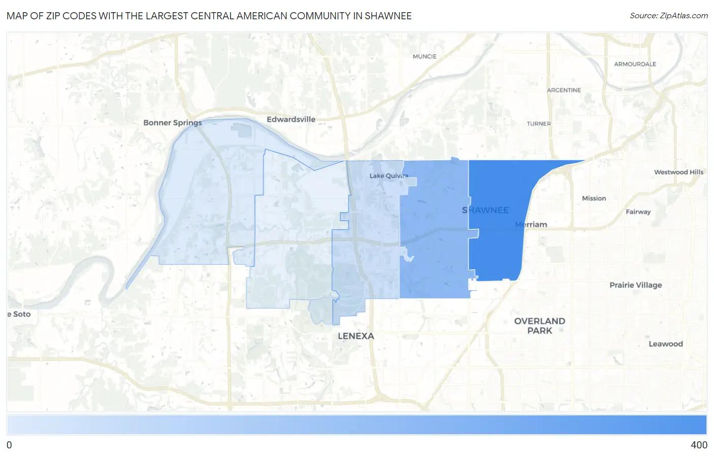 Zip Codes with the Largest Central American Community in Shawnee Map