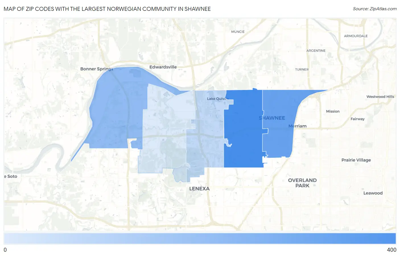 Zip Codes with the Largest Norwegian Community in Shawnee Map