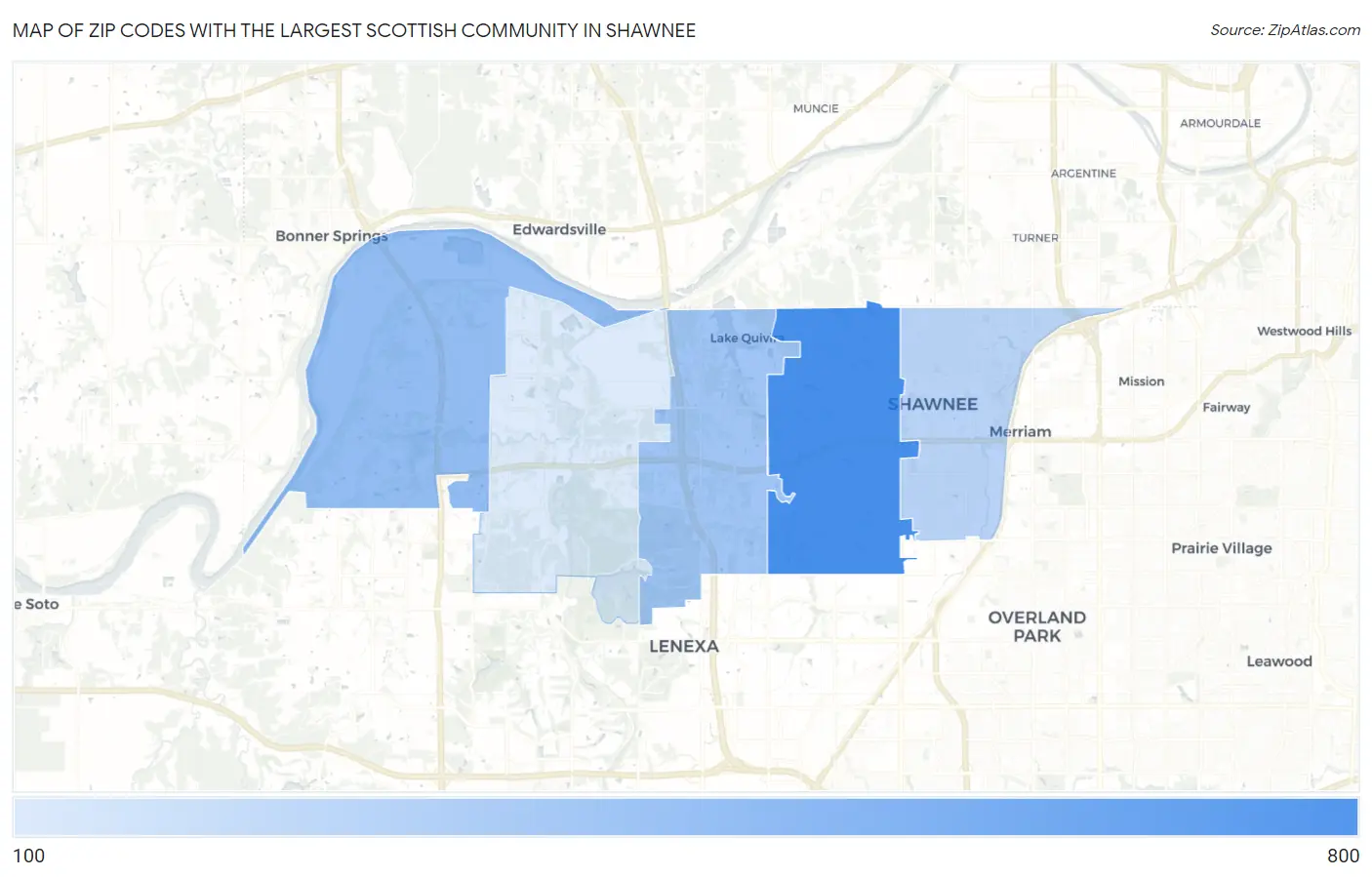 Zip Codes with the Largest Scottish Community in Shawnee Map