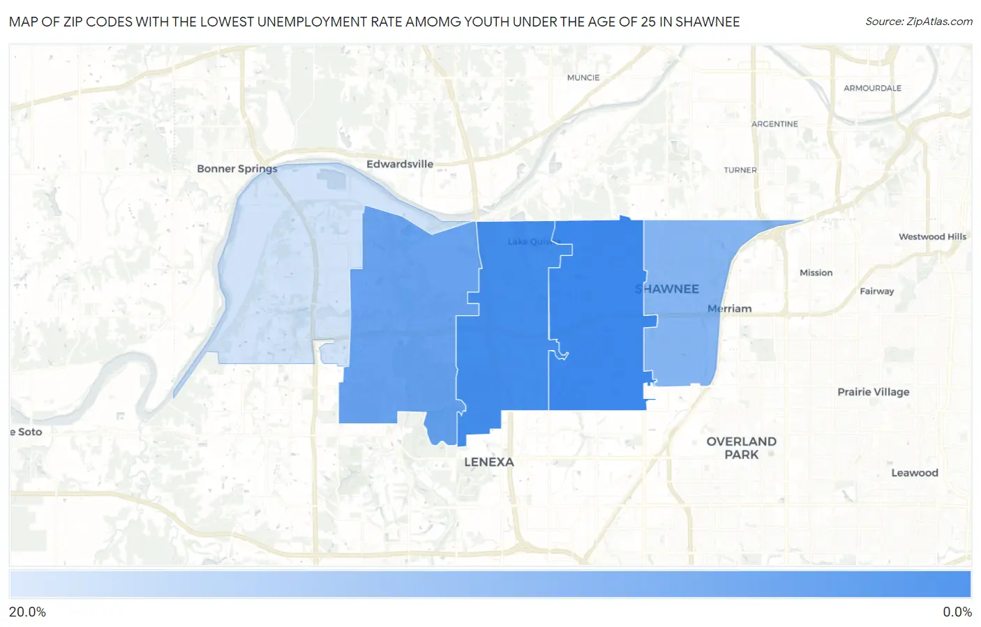 Zip Codes with the Lowest Unemployment Rate Amomg Youth Under the Age of 25 in Shawnee Map