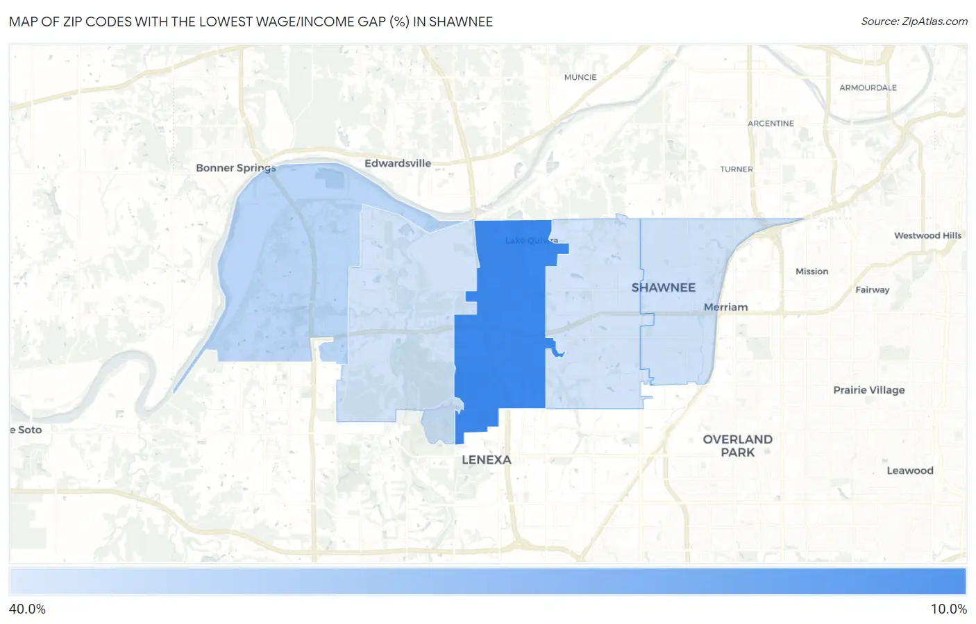 Zip Codes with the Lowest Wage/Income Gap (%) in Shawnee Map