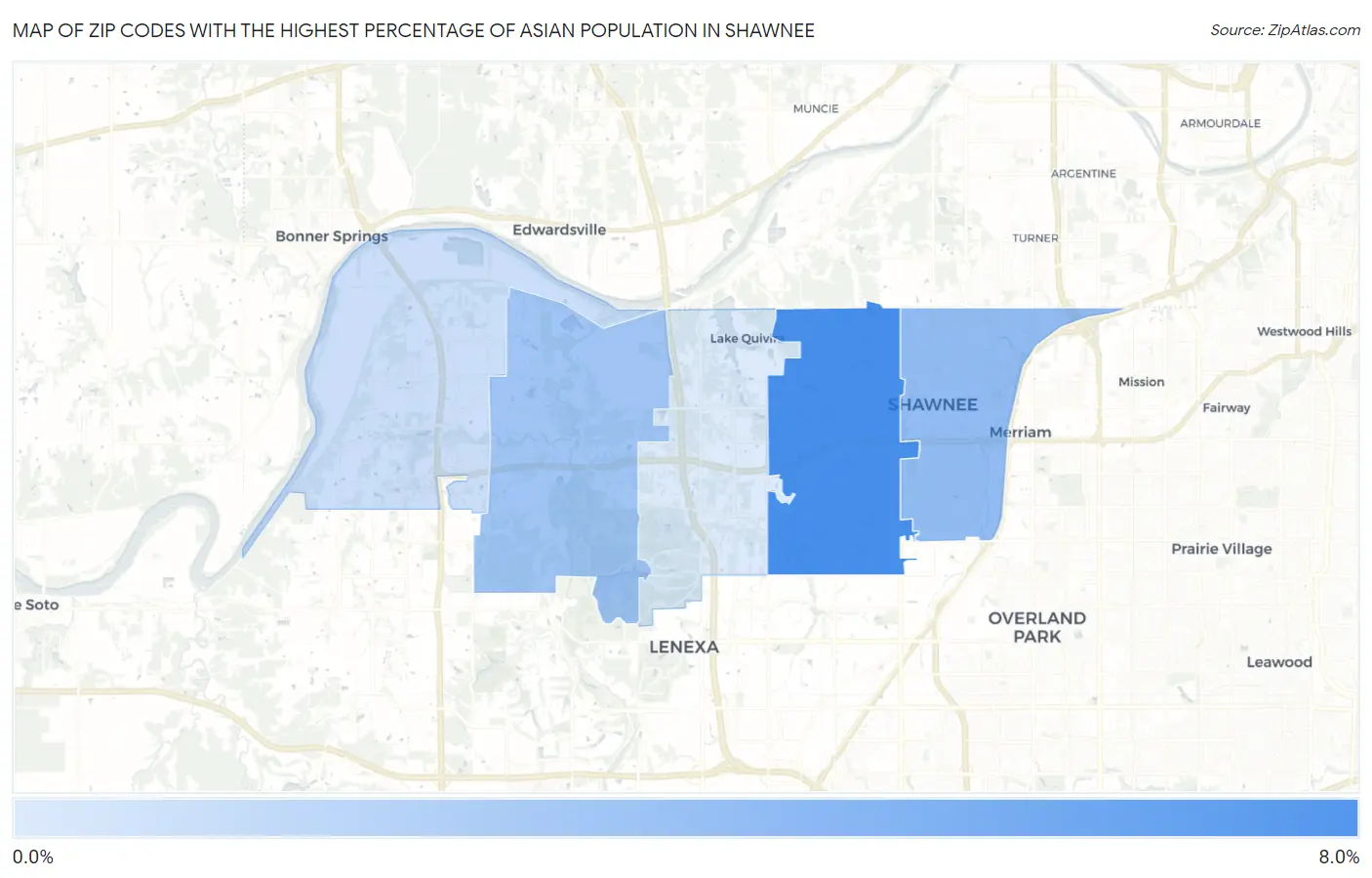 Zip Codes with the Highest Percentage of Asian Population in Shawnee Map