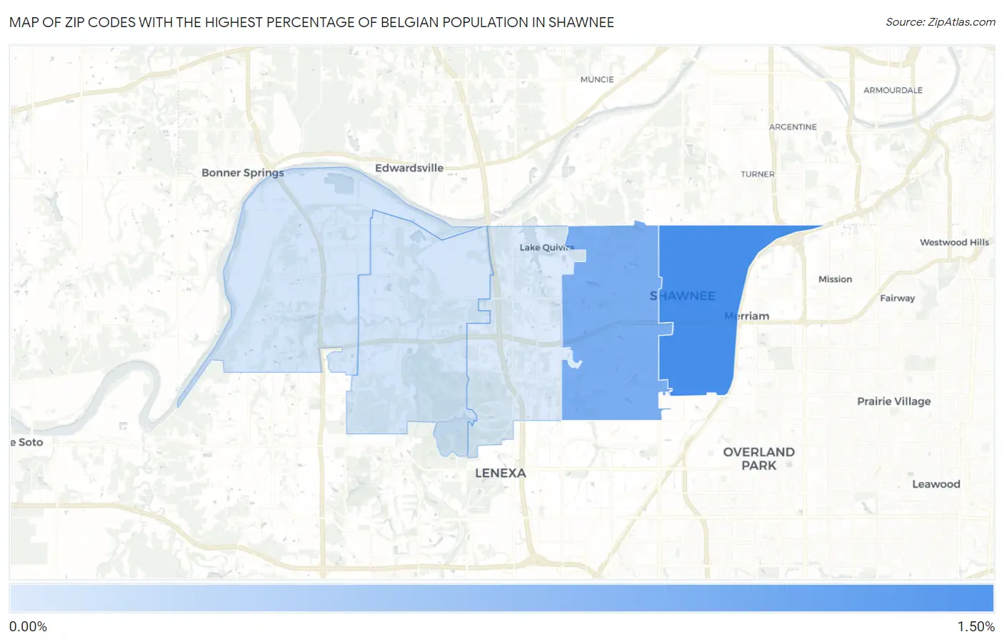 Zip Codes with the Highest Percentage of Belgian Population in Shawnee Map
