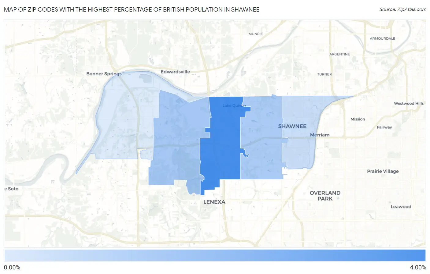 Zip Codes with the Highest Percentage of British Population in Shawnee Map