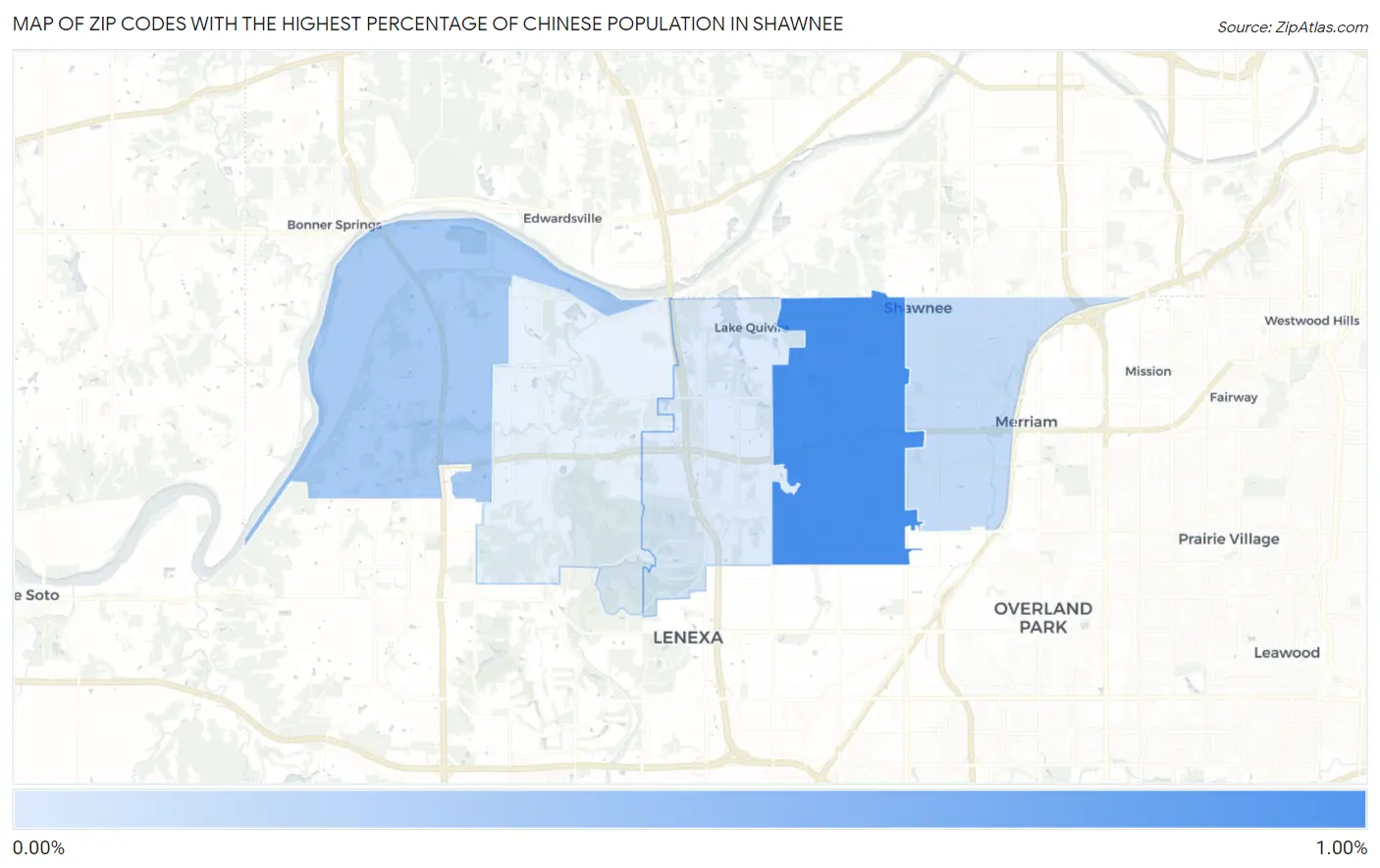 Zip Codes with the Highest Percentage of Chinese Population in Shawnee Map