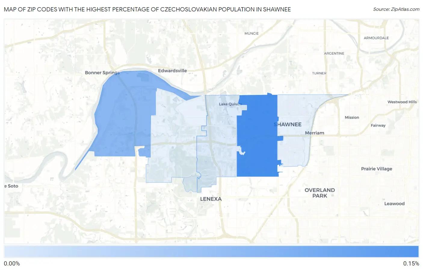 Zip Codes with the Highest Percentage of Czechoslovakian Population in Shawnee Map