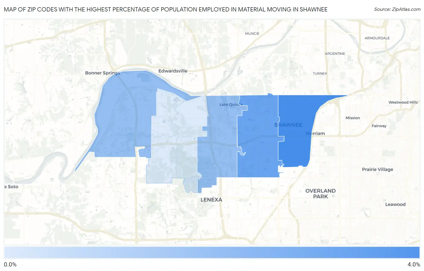 Zip Codes with the Highest Percentage of Population Employed in Material Moving in Shawnee Map