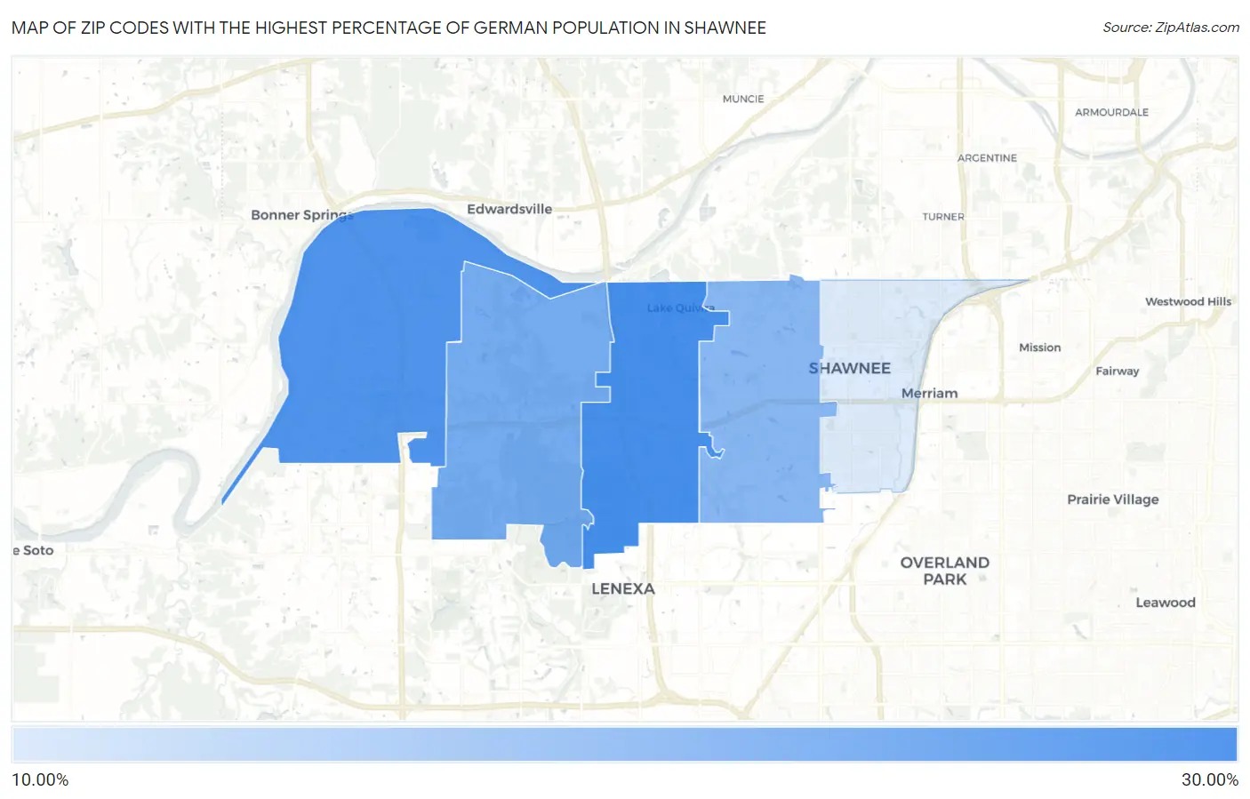 Zip Codes with the Highest Percentage of German Population in Shawnee Map