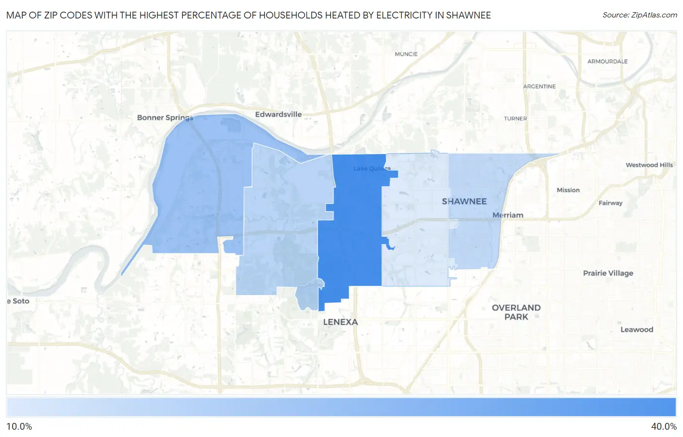 Zip Codes with the Highest Percentage of Households Heated by Electricity in Shawnee Map