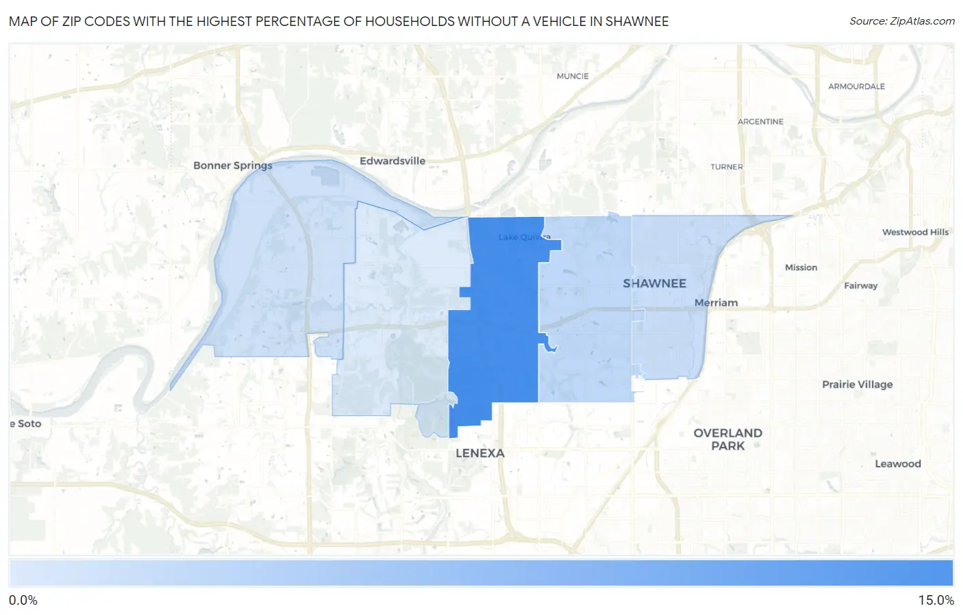 Zip Codes with the Highest Percentage of Households Without a Vehicle in Shawnee Map