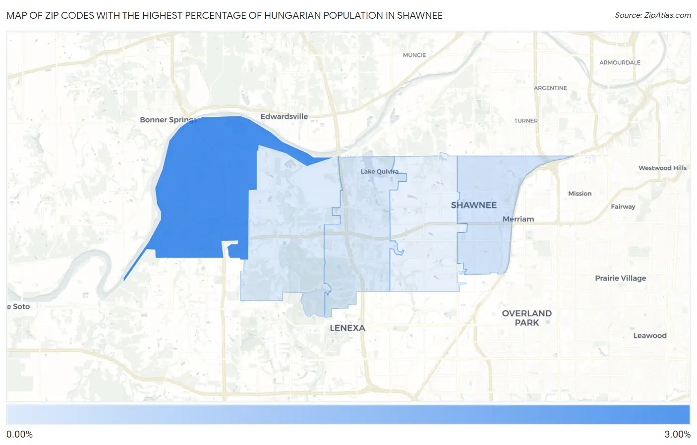 Zip Codes with the Highest Percentage of Hungarian Population in Shawnee Map
