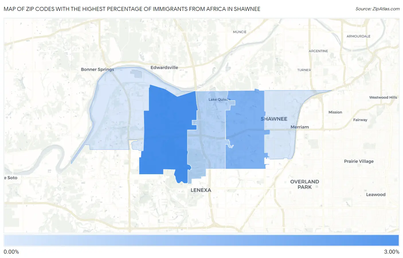 Zip Codes with the Highest Percentage of Immigrants from Africa in Shawnee Map