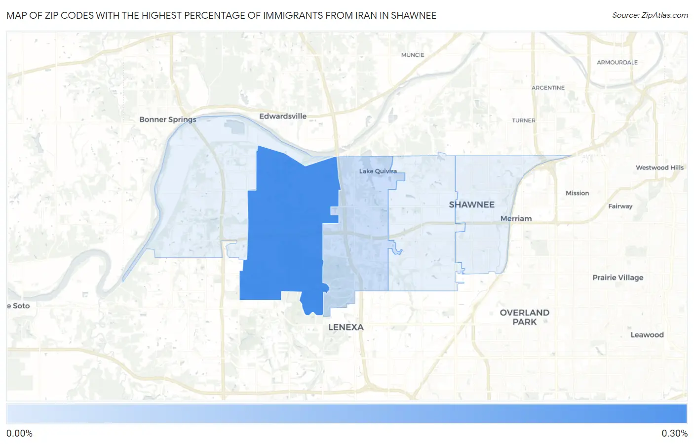 Zip Codes with the Highest Percentage of Immigrants from Iran in Shawnee Map