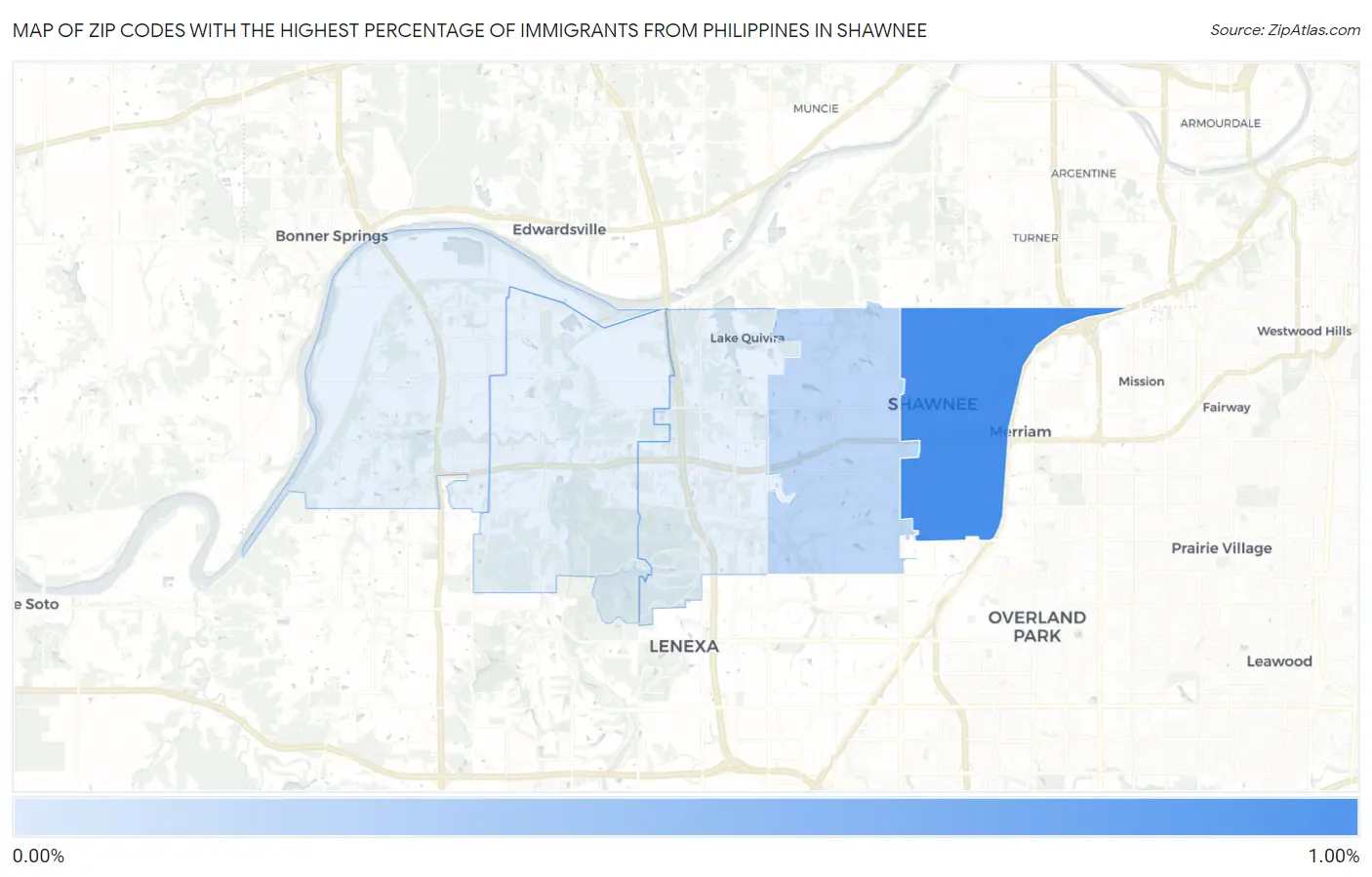 Zip Codes with the Highest Percentage of Immigrants from Philippines in Shawnee Map