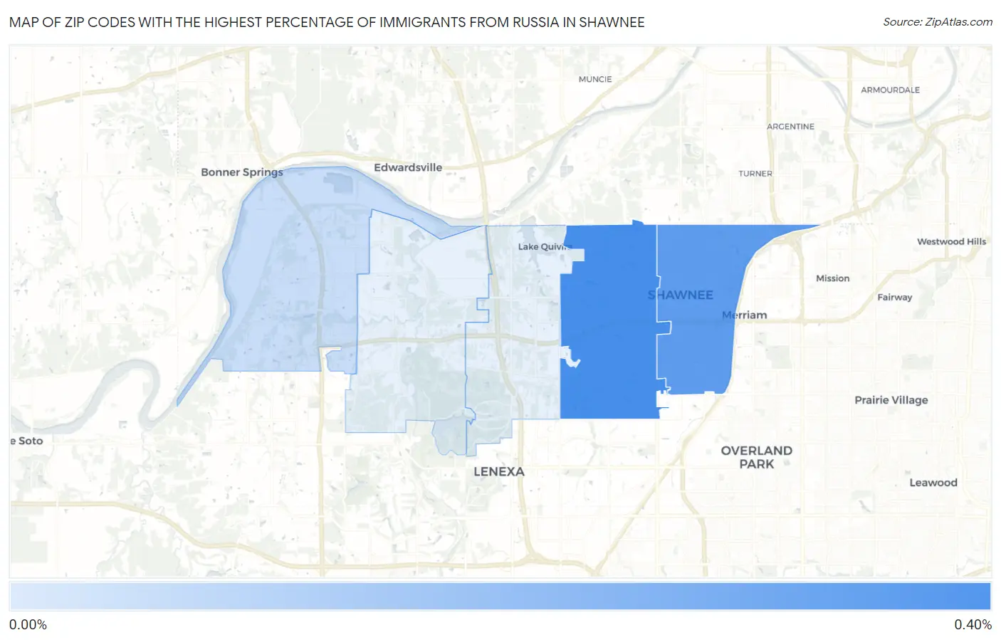 Zip Codes with the Highest Percentage of Immigrants from Russia in Shawnee Map