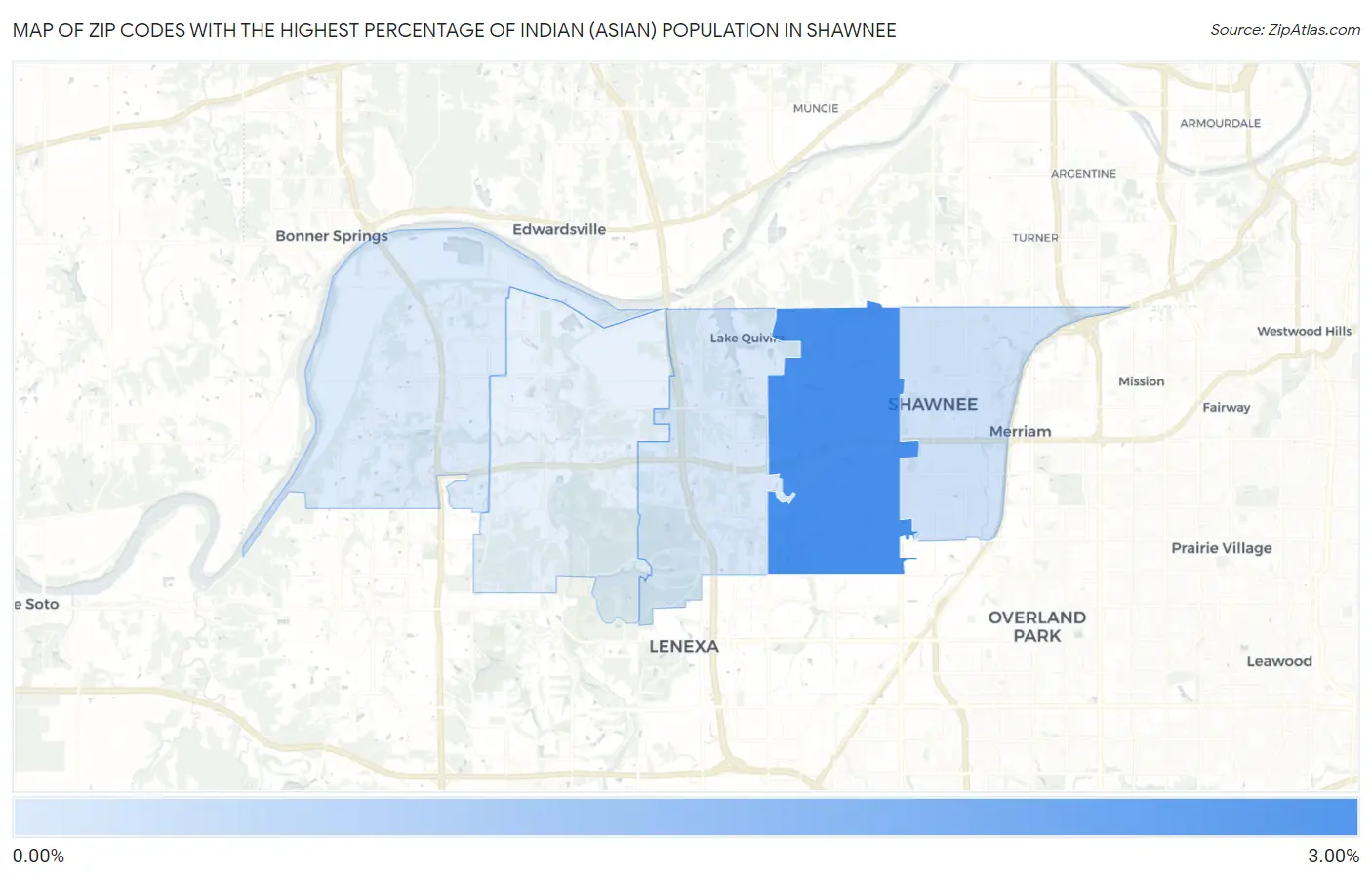 Zip Codes with the Highest Percentage of Indian (Asian) Population in Shawnee Map
