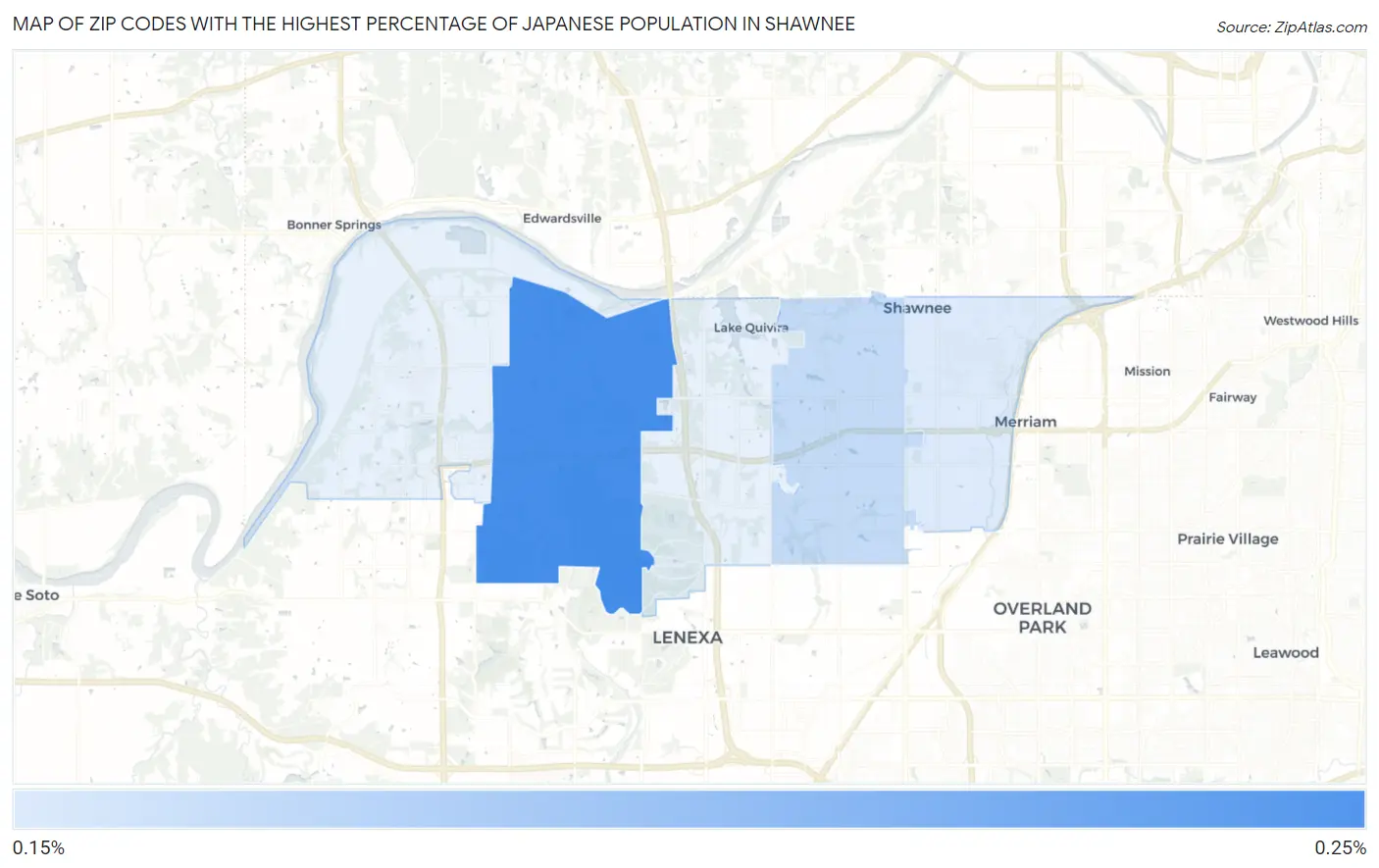 Zip Codes with the Highest Percentage of Japanese Population in Shawnee Map