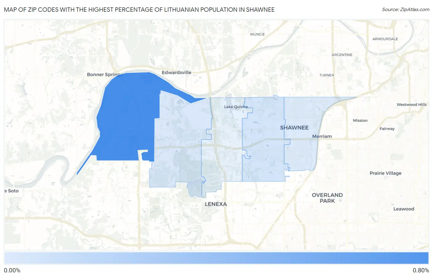 Zip Codes with the Highest Percentage of Lithuanian Population in Shawnee Map