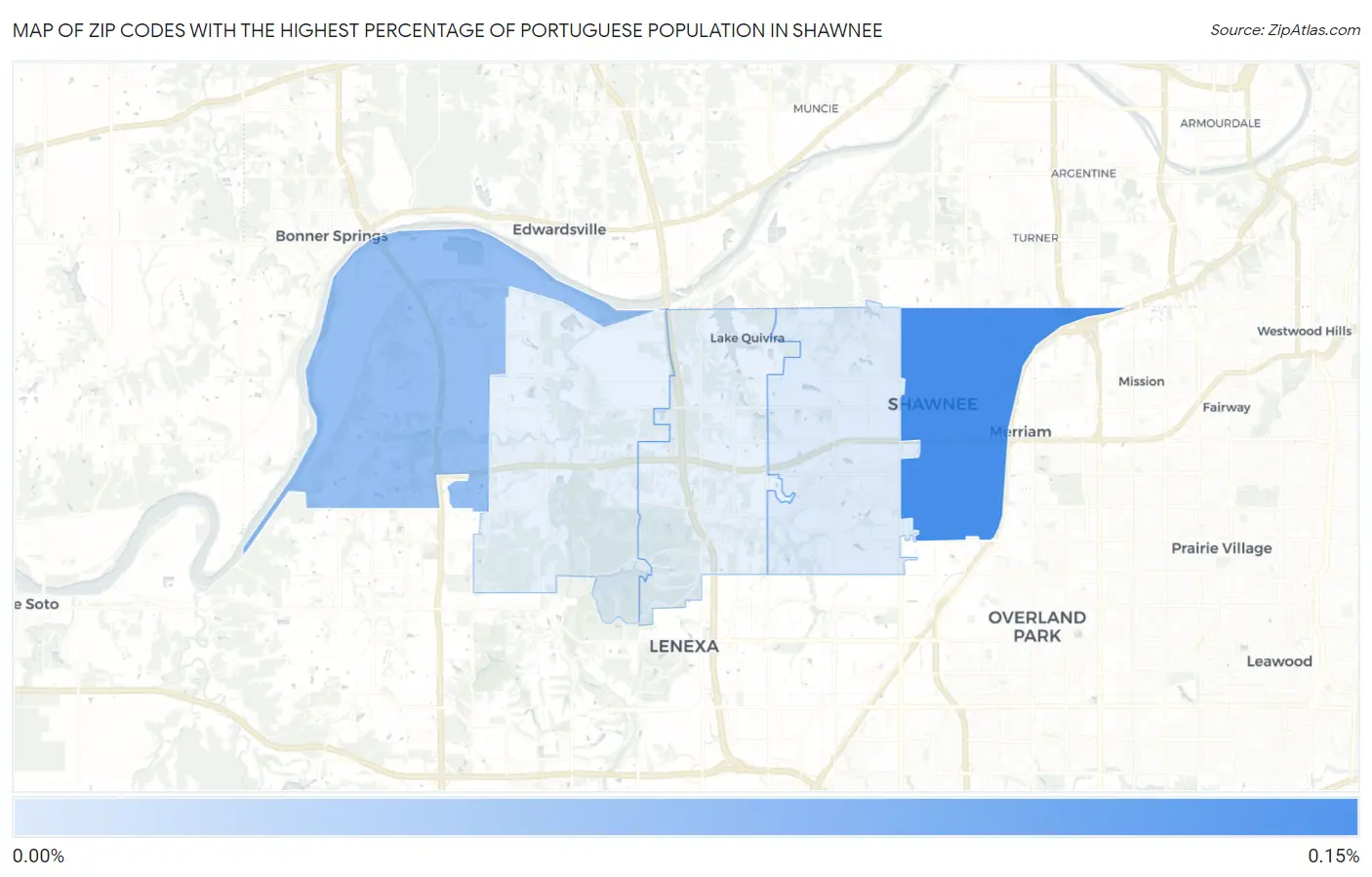 Zip Codes with the Highest Percentage of Portuguese Population in Shawnee Map