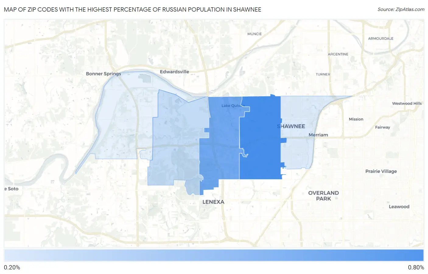 Zip Codes with the Highest Percentage of Russian Population in Shawnee Map