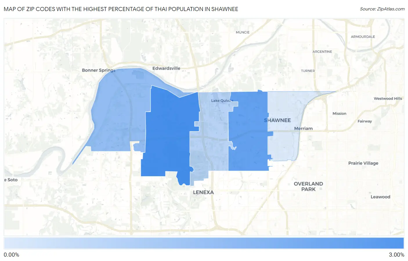 Zip Codes with the Highest Percentage of Thai Population in Shawnee Map