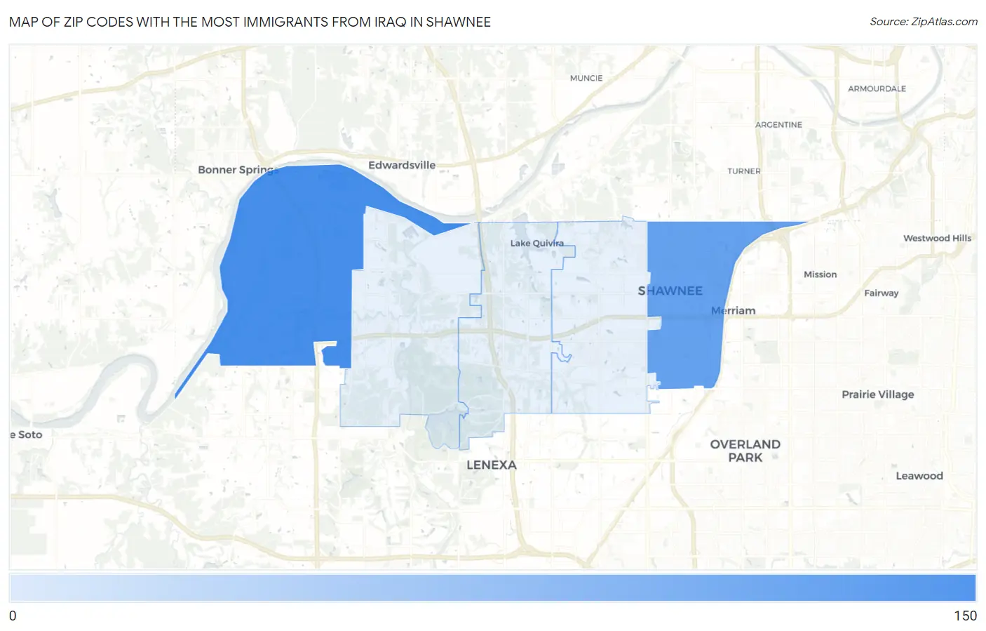 Zip Codes with the Most Immigrants from Iraq in Shawnee Map
