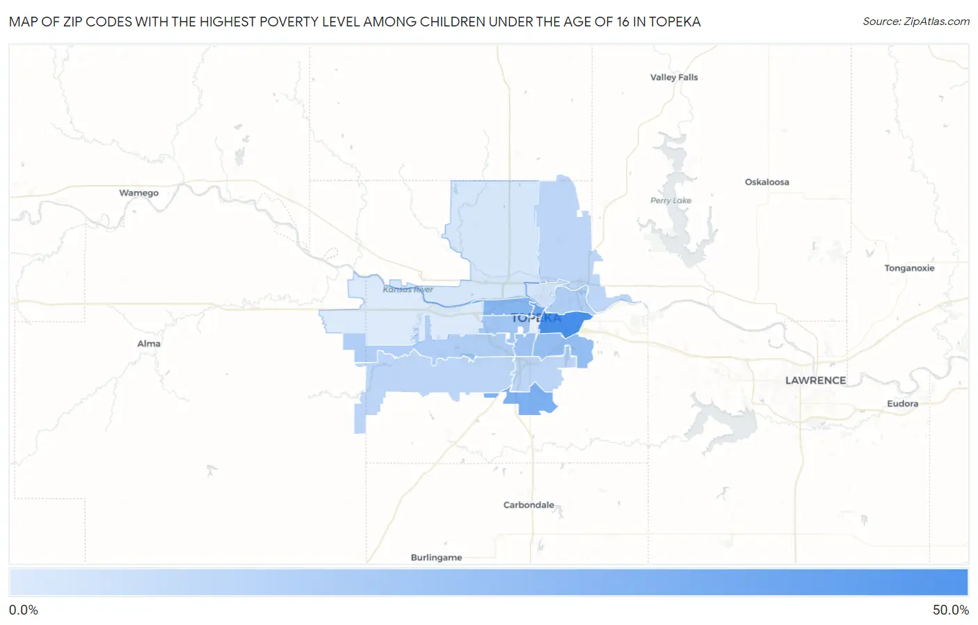Zip Codes with the Highest Poverty Level Among Children Under the Age of 16 in Topeka Map