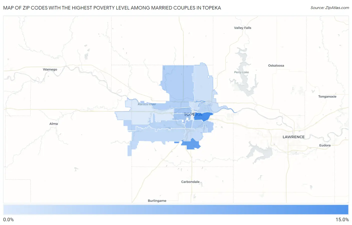 Zip Codes with the Highest Poverty Level Among Married Couples in Topeka Map