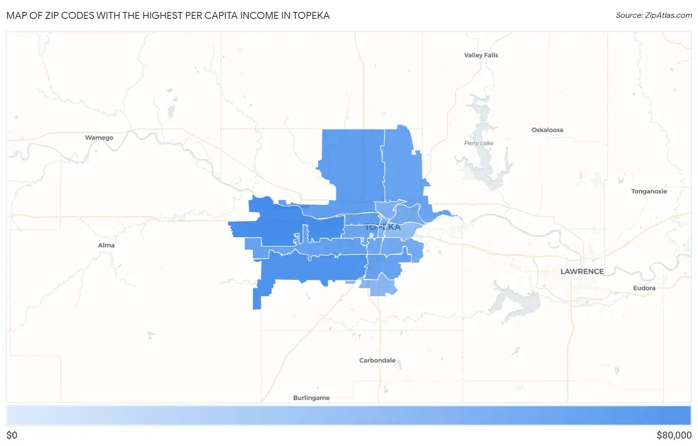 Zip Codes with the Highest Per Capita Income in Topeka Map