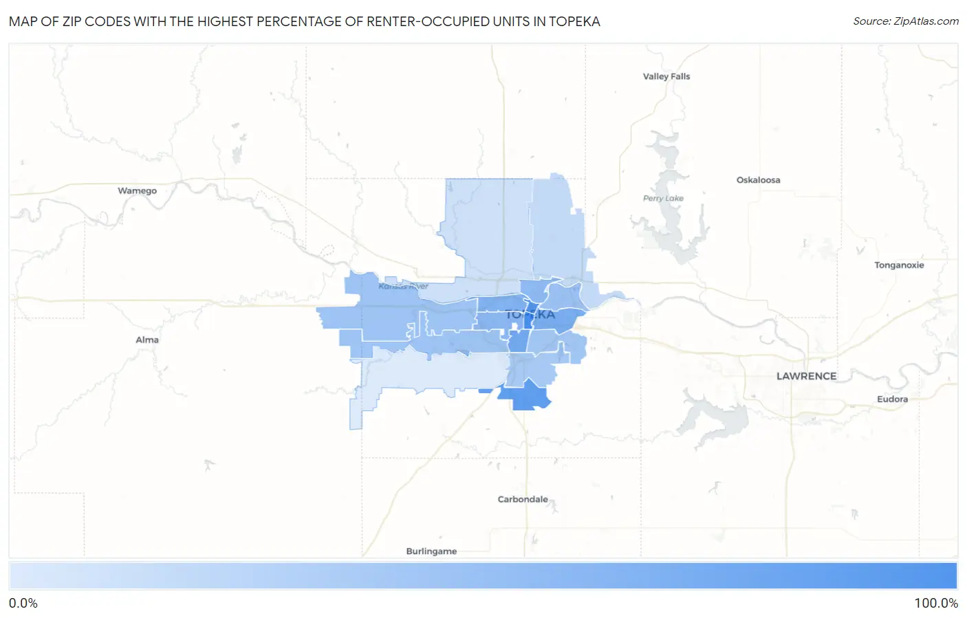 Zip Codes with the Highest Percentage of Renter-Occupied Units in Topeka Map