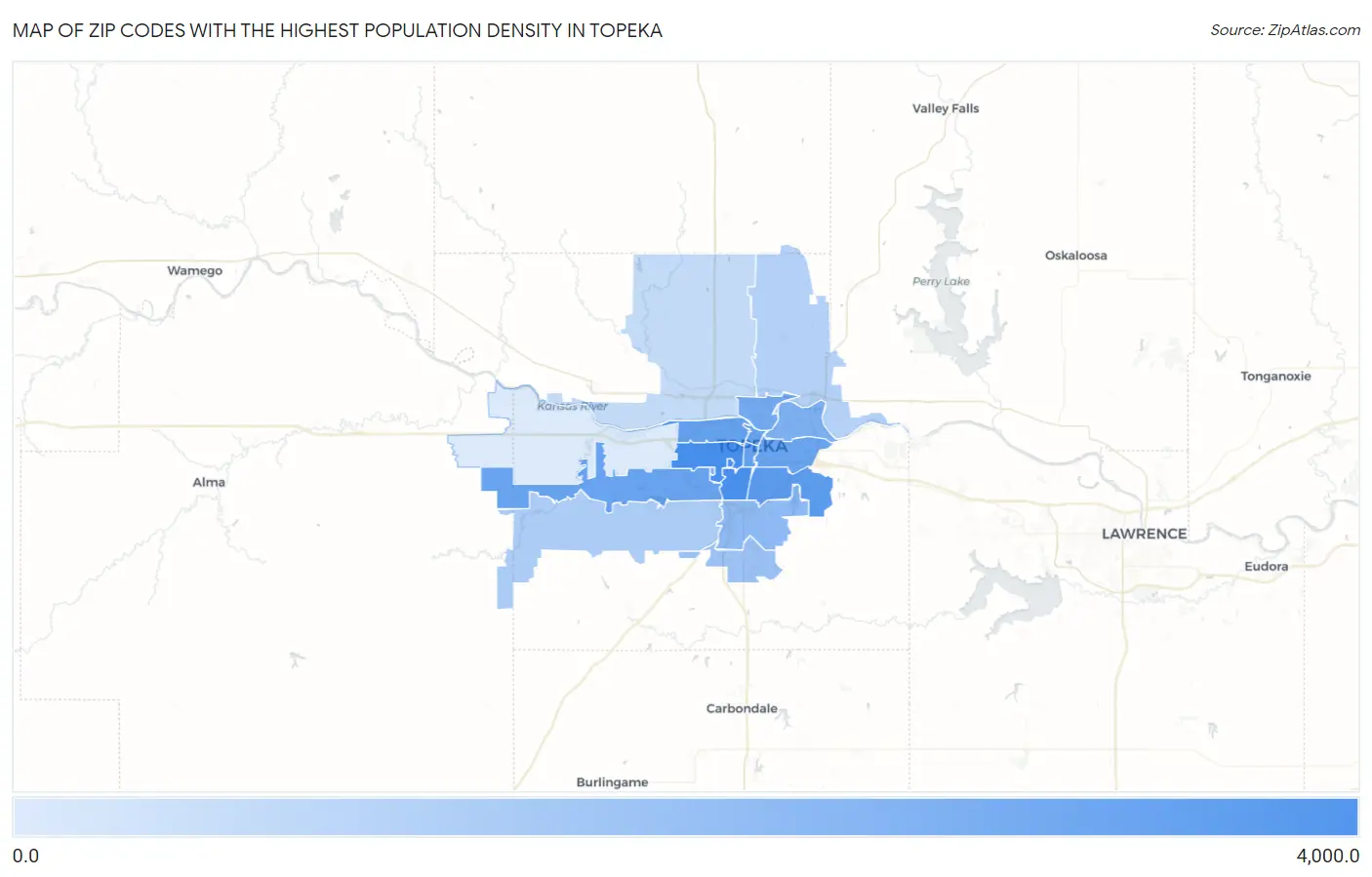 Zip Codes with the Highest Population Density in Topeka Map