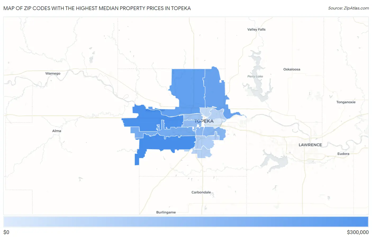Zip Codes with the Highest Median Property Prices in Topeka Map