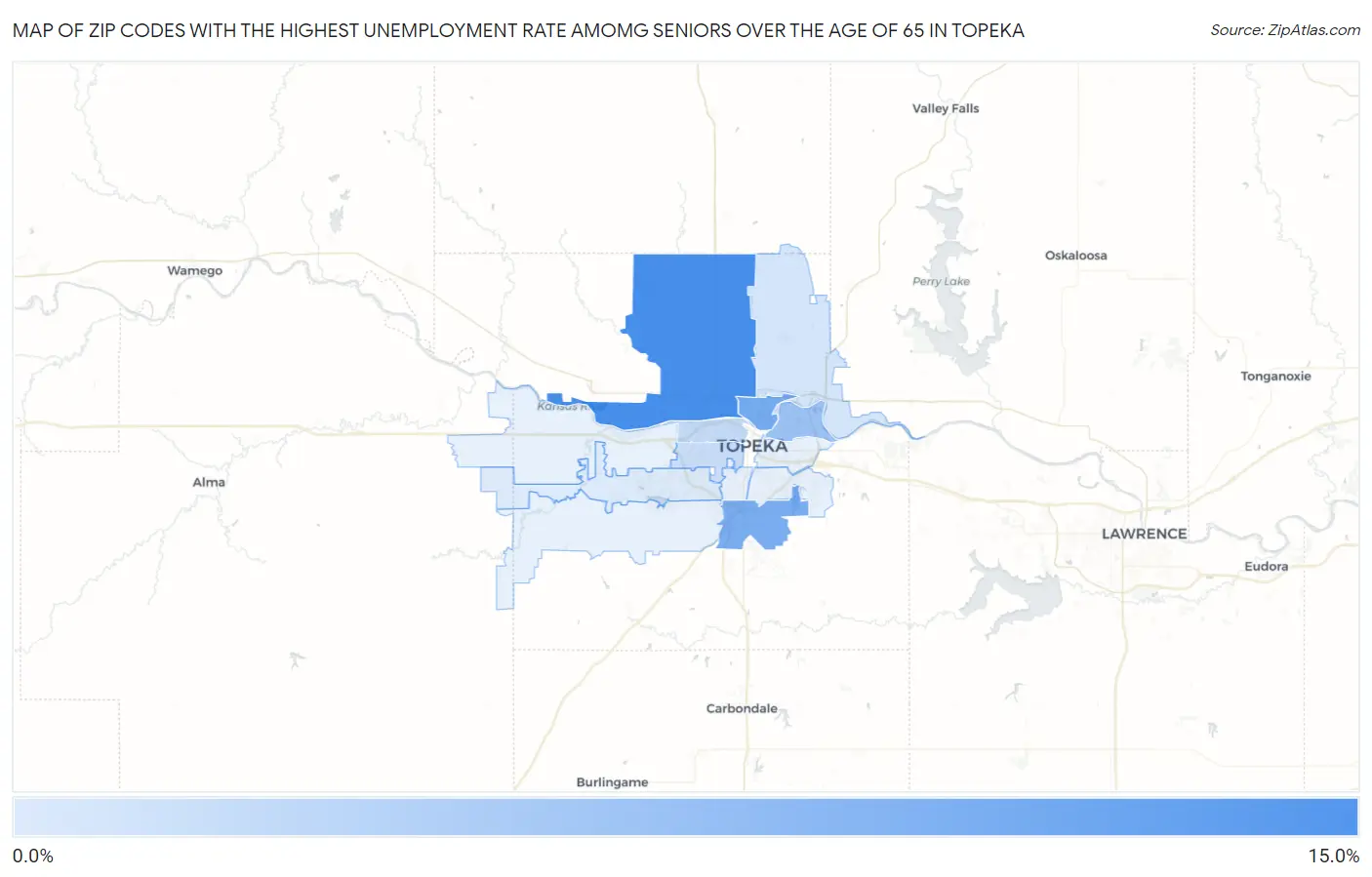 Zip Codes with the Highest Unemployment Rate Amomg Seniors Over the Age of 65 in Topeka Map