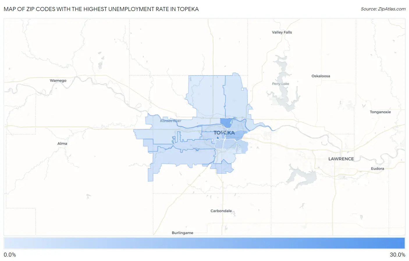 Zip Codes with the Highest Unemployment Rate in Topeka Map