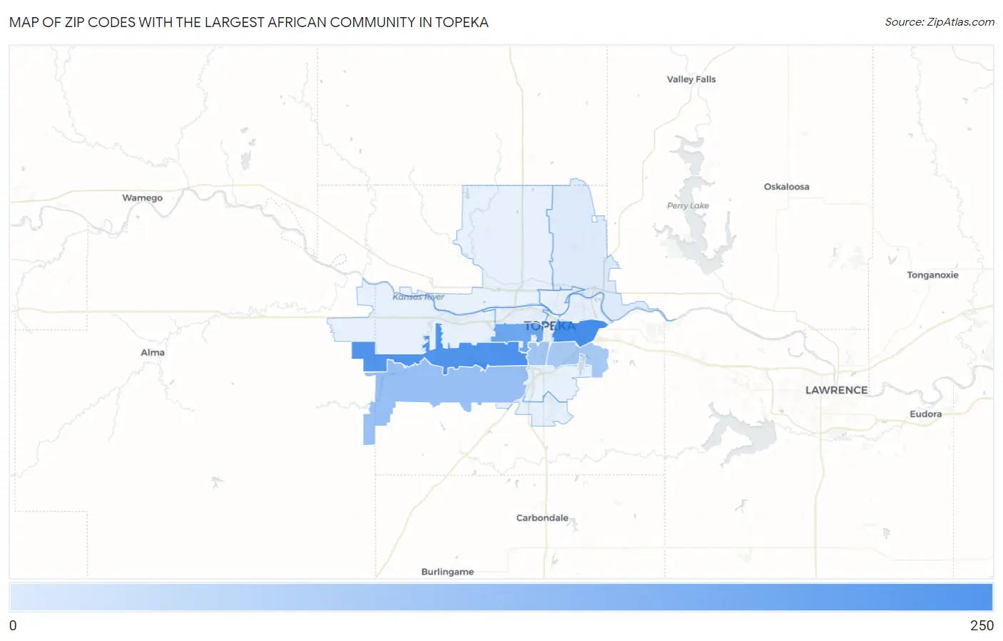 Zip Codes with the Largest African Community in Topeka Map