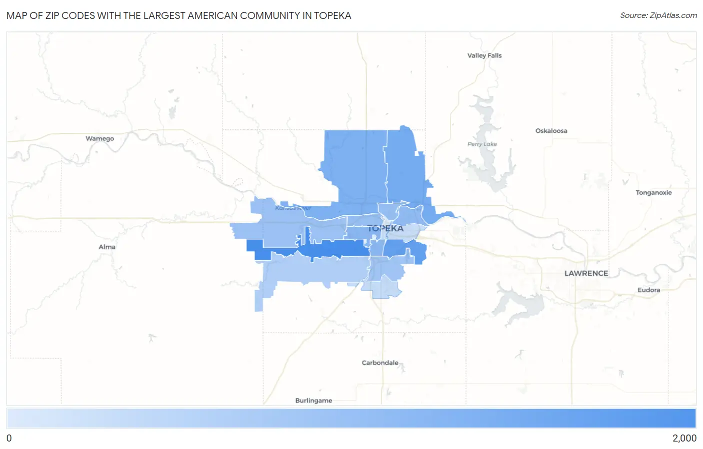 Zip Codes with the Largest American Community in Topeka Map