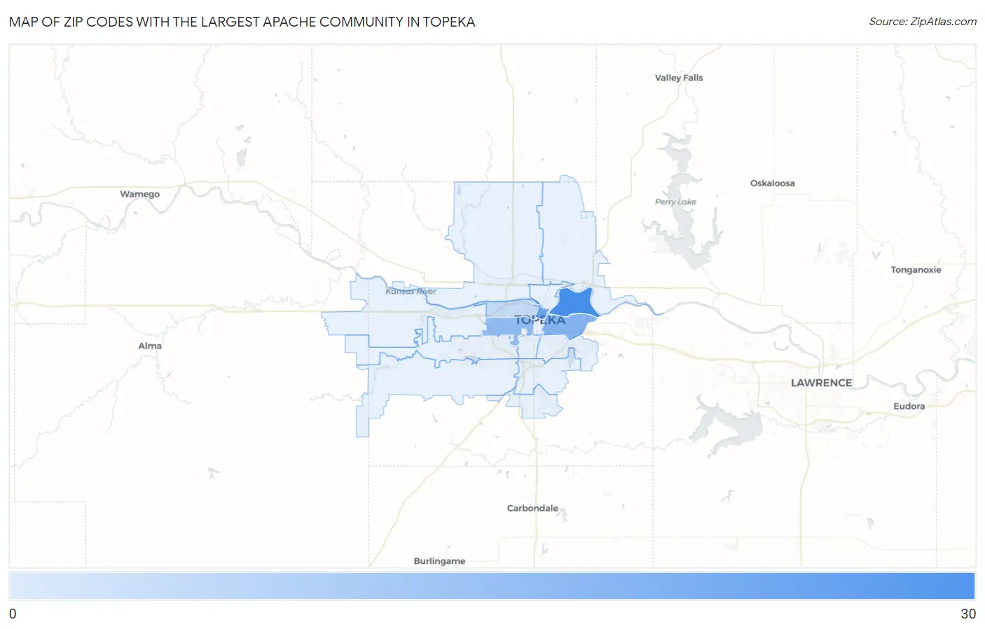 Zip Codes with the Largest Apache Community in Topeka Map