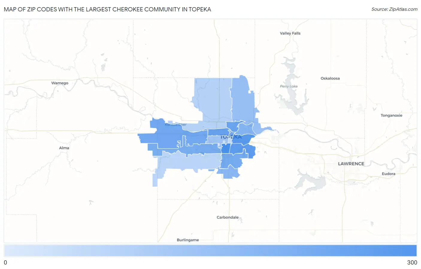Zip Codes with the Largest Cherokee Community in Topeka Map