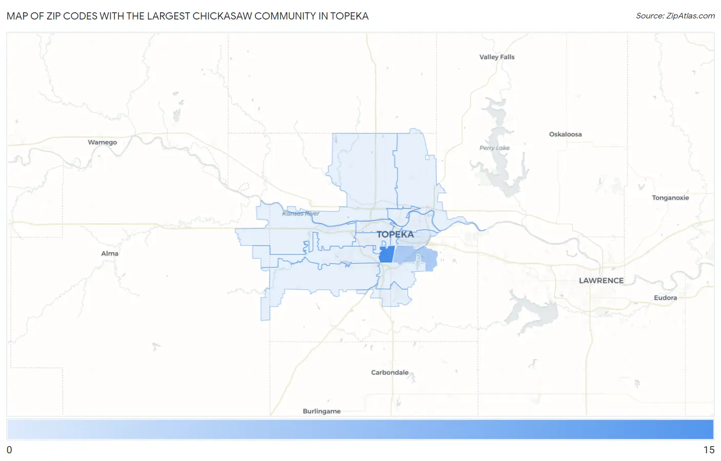 Zip Codes with the Largest Chickasaw Community in Topeka Map