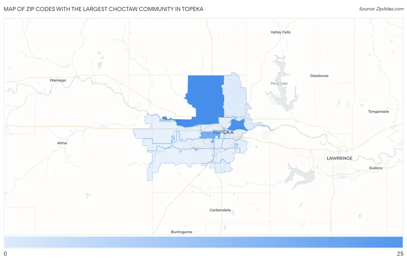 Zip Codes with the Largest Choctaw Community in Topeka Map