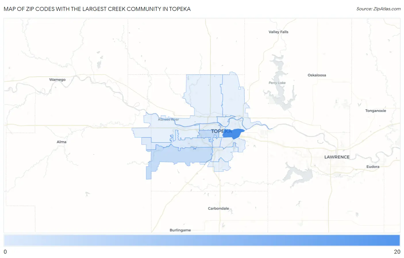 Zip Codes with the Largest Creek Community in Topeka Map