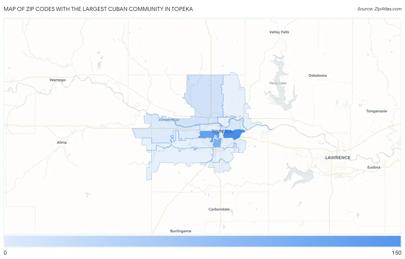 Zip Codes with the Largest Cuban Community in Topeka Map