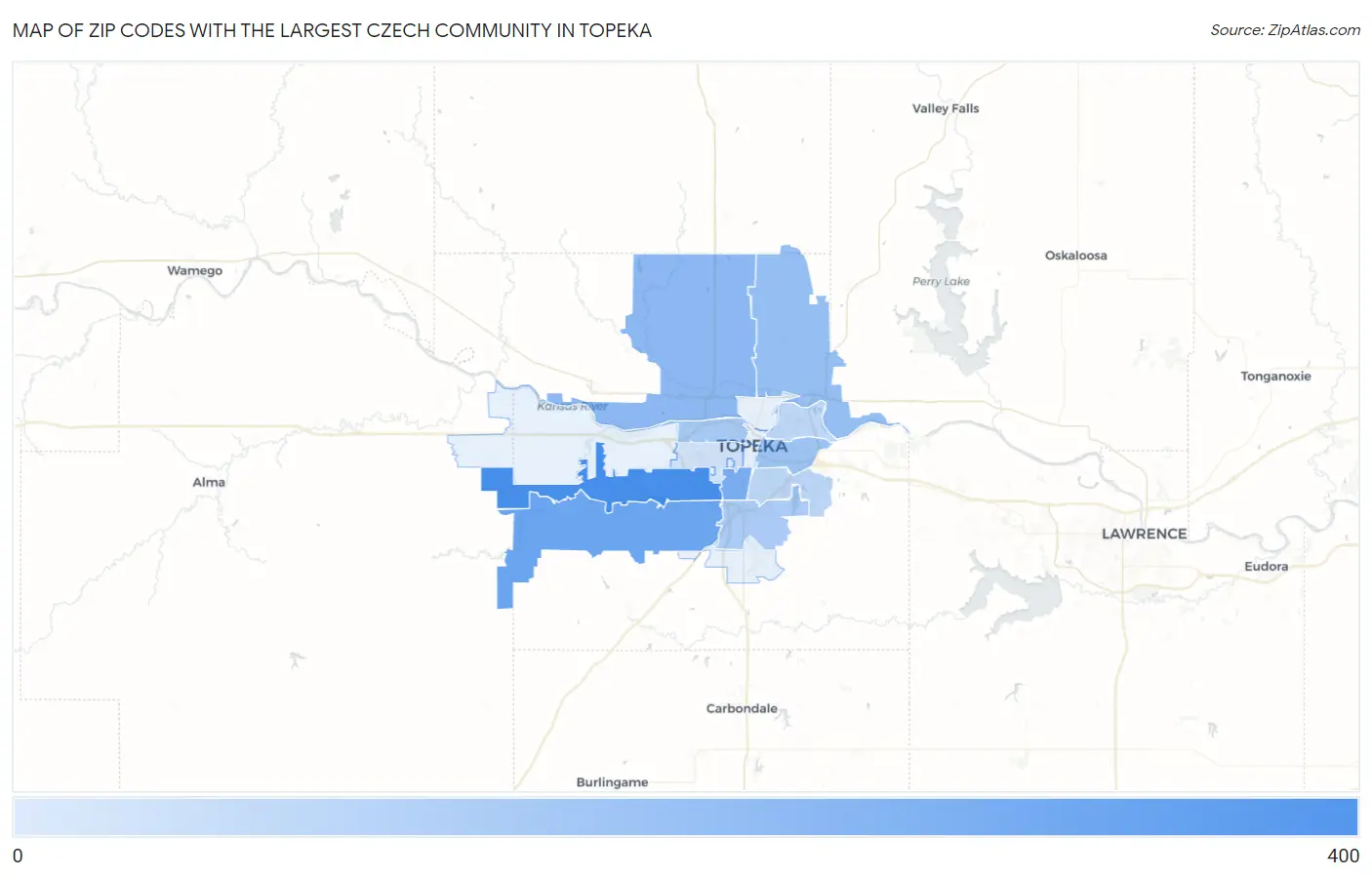 Zip Codes with the Largest Czech Community in Topeka Map