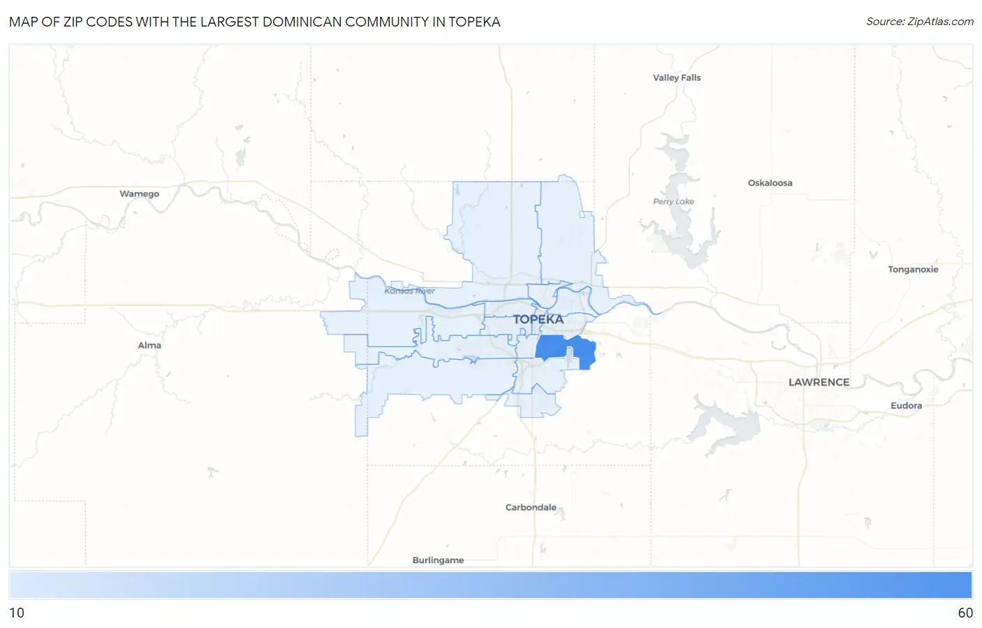 Zip Codes with the Largest Dominican Community in Topeka Map